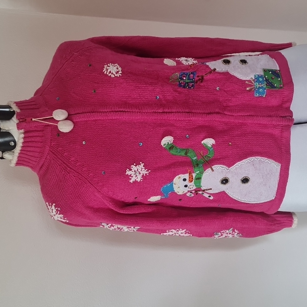 Christmas Ugly Pink Snowman Embellished Sweater Medium - Picture 9 of 14